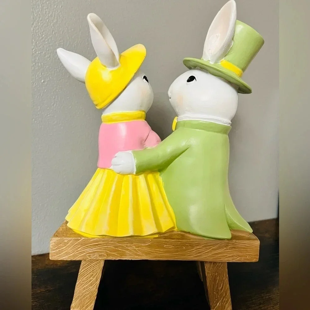 Bethany Lowe Easter Bunny Couple Figurine Spring Decor NWT